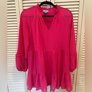 Long sleeved pink flowy dress with pointed dot detailing